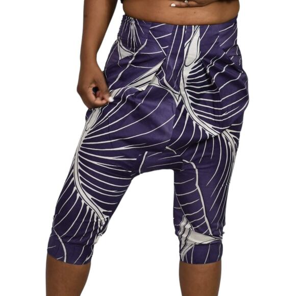 Benetton Drop Crotch Capri Shorts Purple Cotton Harem High Waist Relaxed Size 4 - Picture 16 of 16